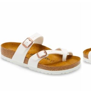 White Birkenstock with rose gold buckles Size 11